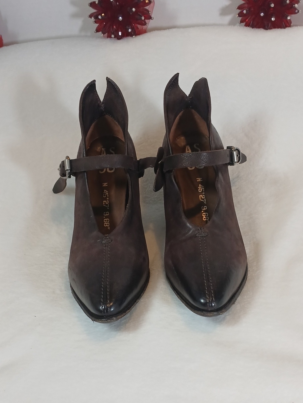 A.S.98 Brand Dark Brown Leather Mary Jane Ankle Heels Sz 38 Women's